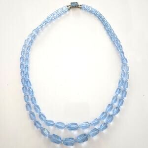 Vintage 1950s Austrian Ice Blue Crystal Double Strand Necklace Rhinestone Clasp